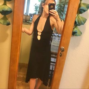 Dancing Black Dress - sexy cleavage cut out high low hem